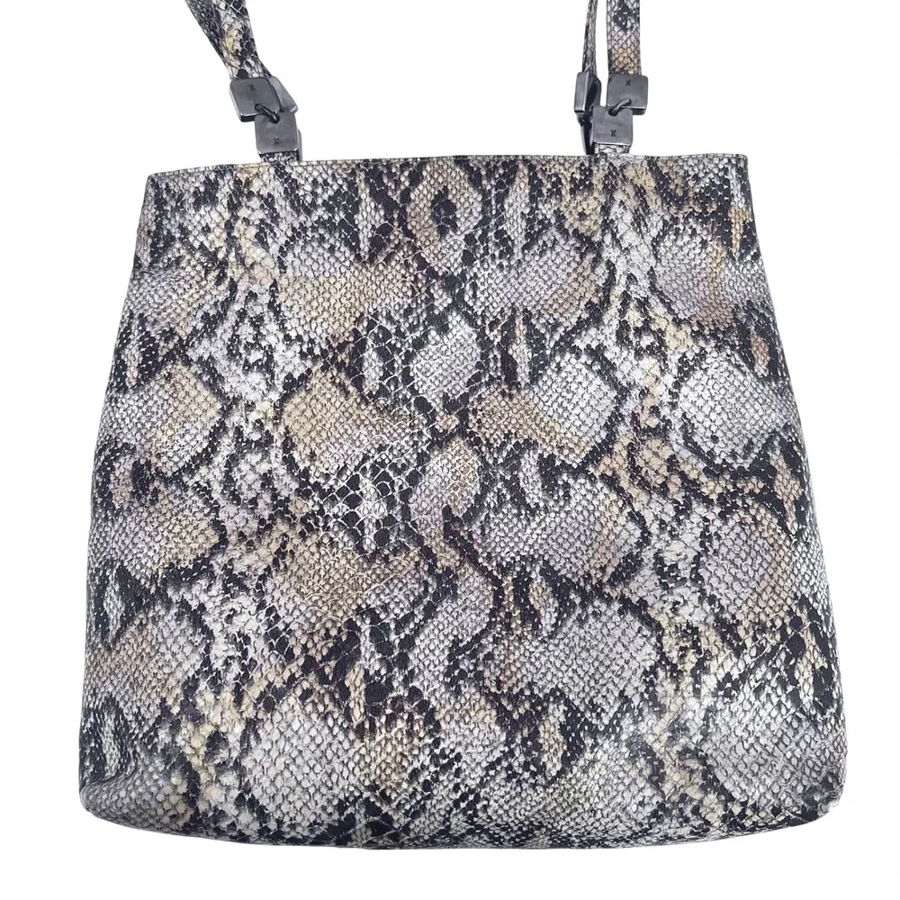 Vintage Paloma Picasso‎ Snakeskin Print Leather Shoulder Tote Bag Italy 90's